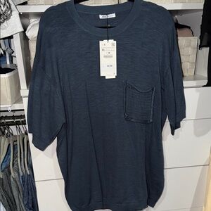 Zara Men's Deep Blue Short Sleeve Tee